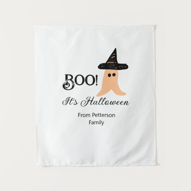 Tapiz Boo, es Halloween de naranja de apellido fantasma (Anverso)