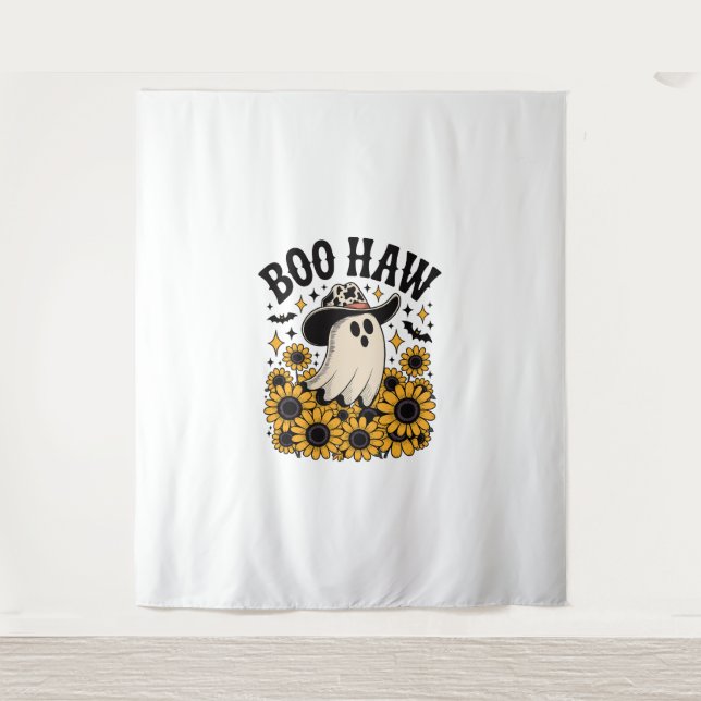 Tapiz Boo Haw Cow Fantasma Halloween Occidental (Anverso)
