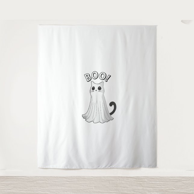 Tapiz Boo Kitty Cute Gato Fantasma Halloween Spooky Kitt (Anverso)