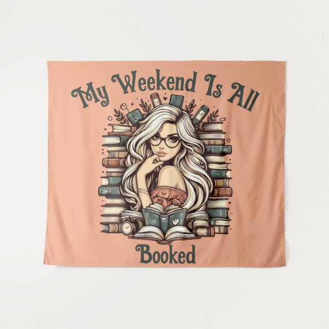 Tapiz Bookish Bliss: Chica entre libros (Anverso (horizontal))