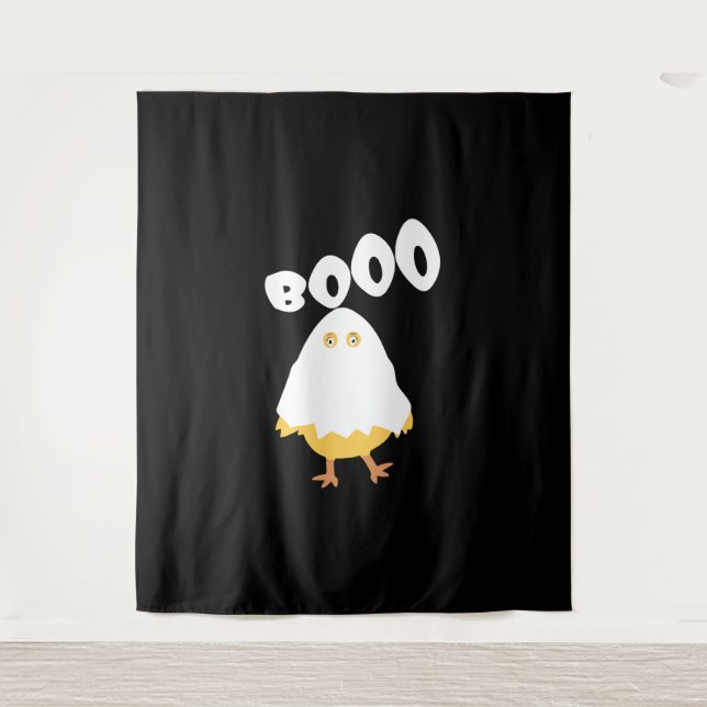 Tapiz Booo Halloween Ghost Chicken camiseta divertida (Anverso)