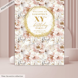 Tapiz Booth de Fotos de Cumpleaños con Flores Rosadas So