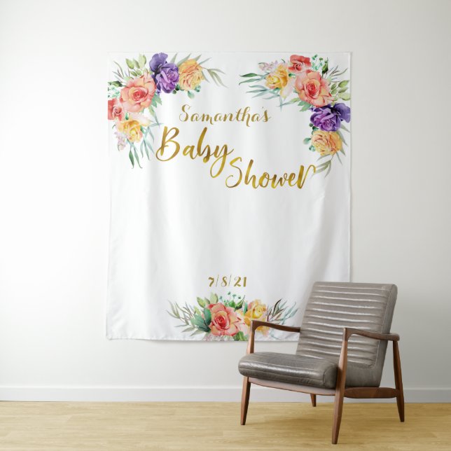 Tapiz Booth Floral Baby Shower Gold (In situ)