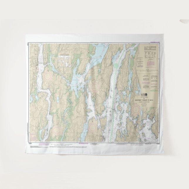 Tapiz Boothbay Harbour to Bath Nautical Chart 13296 (Anverso (horizontal))