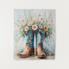 Tapiz Boots y toques de flores de vaca | Arte mural