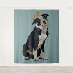 TAPIZ BORDER COLLIE Y PÁJARO DE ORO