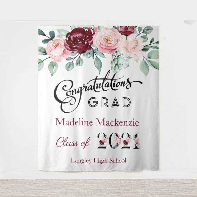 Tapiz Borgoña Floral Graduación Rosa 2021 Fondo (Anverso)