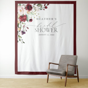 Tapiz Borgoña Floral Watercolor Shower Photo Booth