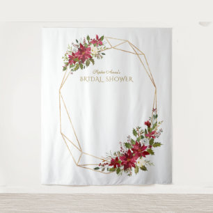 Tapiz Borgoña Red Floral Gold Bridal Shower Booth