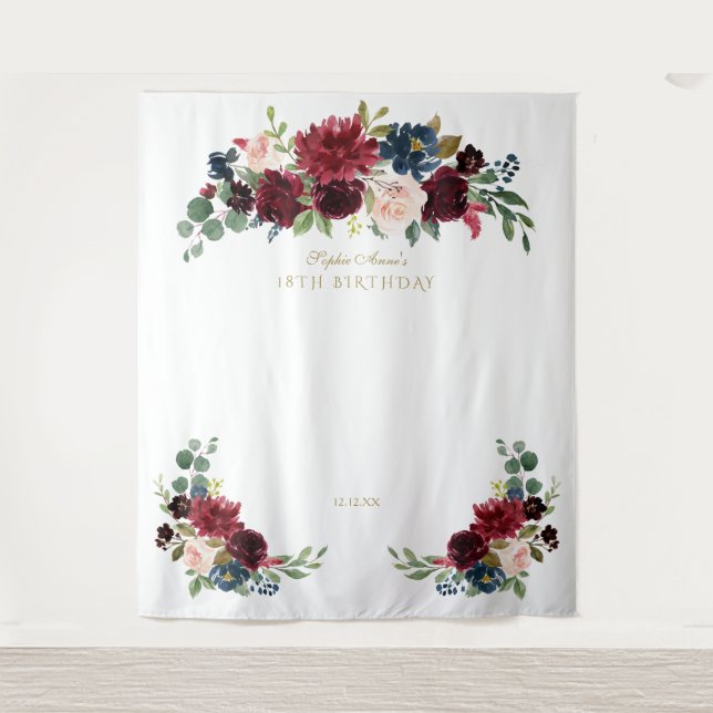 Tapiz Borgoña Rubor Bridal Shower Photo Booth Fondo (Anverso)