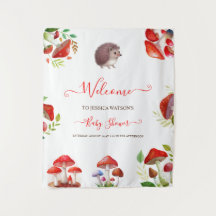 Bosque Aquarela Roja Hongos Baby Shower Rústico