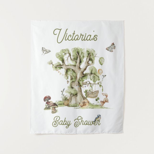 Tapiz Bosque arbolado Cuna de árbol Animales Baby Shower (Anverso)