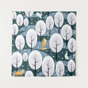 Tapiz Bosque de invierno de navidades: Patrón de animale