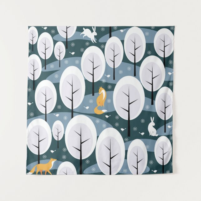 Tapiz Bosque de invierno de navidades: Patrón de animale (Anverso)