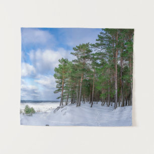 Tapiz Bosque de pino cerca de la costa marítima de Leton
