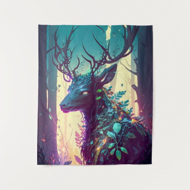 Tapiz Bosque de vida silvestre de pintura con retrato an (Anverso)