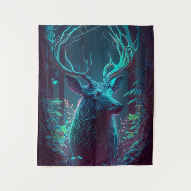 Tapiz Bosque de vida silvestre de pintura con retrato an (Anverso)