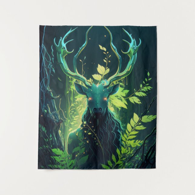 Tapiz Bosque de vida silvestre de pintura con retrato an (Anverso)