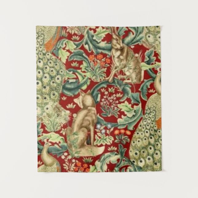 Tapiz Bosque del patrón rojo William Morris (Anverso)