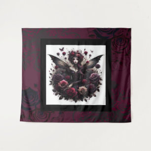 Tapiz Bosque Oscuro Gótico Hada Floral Rosas Burdeos