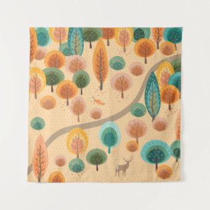 Tapiz Bosque otoñal con árboles planos abstractos a mano