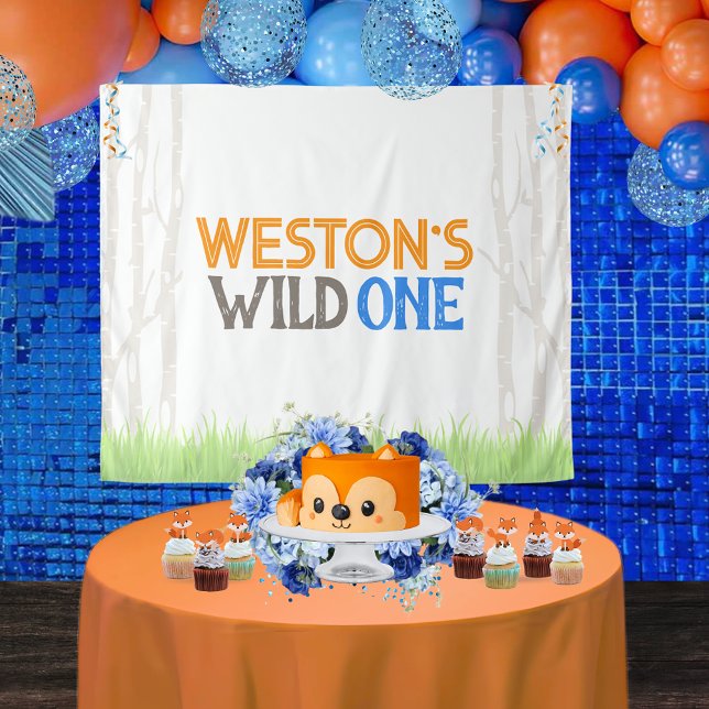 Tapiz Bosque silvestre de bosques Fiesta fondo (Personalized Faded Forest Woodland Wild One 1st Birthday Backdrop. 4 Sizes Available)