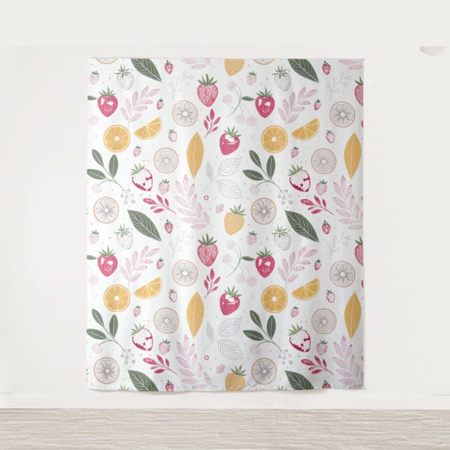 Tapiz Botánico de Pared de Fresa y Cítricos (Anverso)