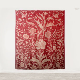 Tapiz botánico - Floral dorada en rojo