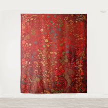 Tapiz botánico - Floral impresionista sobre rojo