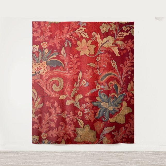 Tapiz botánico - Floral sobre rojo (Anverso)