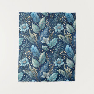 Tapiz Botánico Intrincado Azul y Verde -Azul oscuro estr
