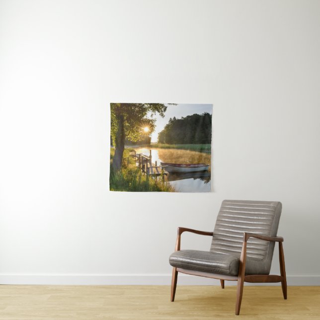 Tapiz Bote de remos amarrado en el lago (In situ (horizontal))