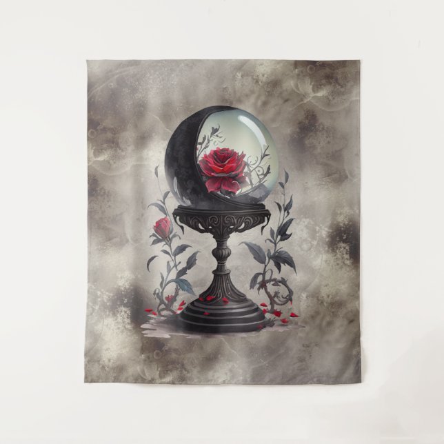 Tapiz Boudoir | Crystal Ball Crescent Moon Roses rojos (Anverso)