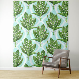 Tapiz Bouquet de lirio del valle flores en azul