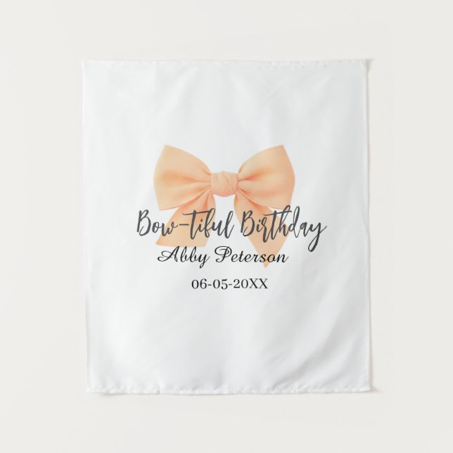 Tapiz Bow-tiful birthday orange bow name date simple pas (Anverso)