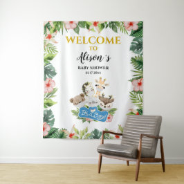 Tapiz Boy Baby Shower BACKDROP | Amigo Cute Gold Safari
