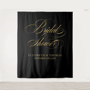 Tapiz Bridal shower elegant black and gold backdrop