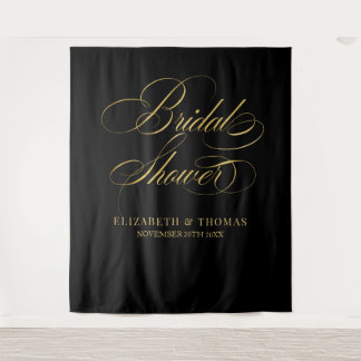 Tapiz Bridal shower elegant black and gold backdrop