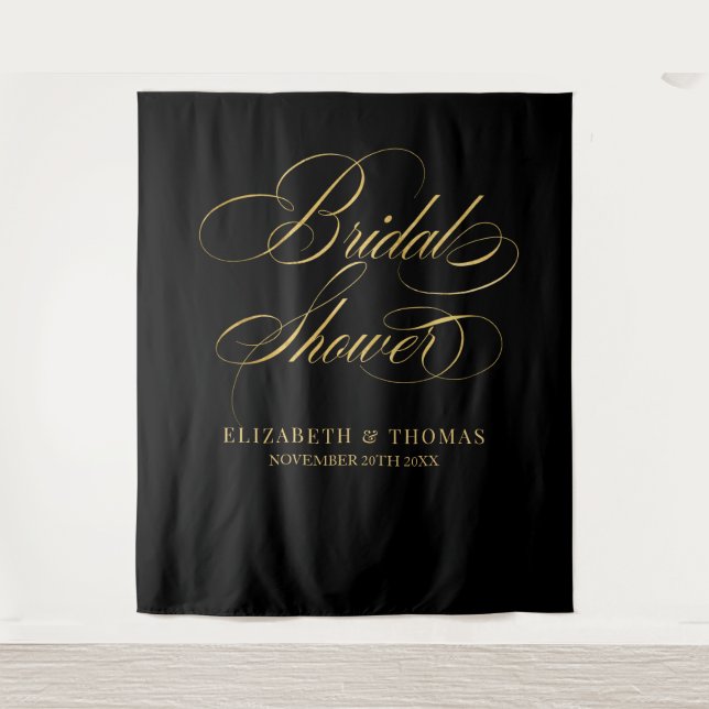 Tapiz Bridal shower elegant black and gold backdrop (Anverso)