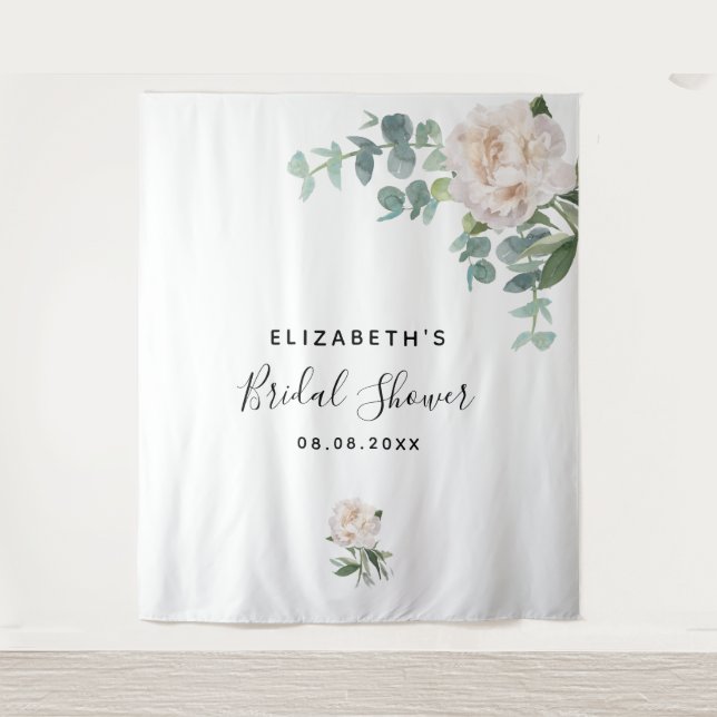 Tapiz Bridal Shower eucalipto blanco verde elegante (Anverso)