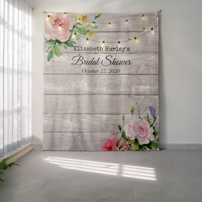 Tapiz Bridal Shower Photo Backdrop Flores de madera Luce (Subido por el creador)