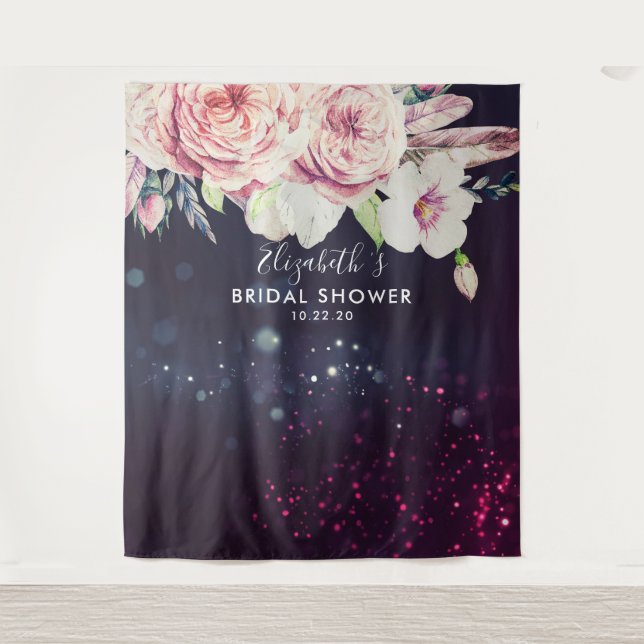 Tapiz Bridal Shower Photo Backdrop Flores violetas (Anverso)