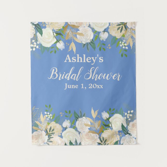 Tapiz Bridal Shower Photo Booth Backdrop Periwinkle Gold (Anverso)