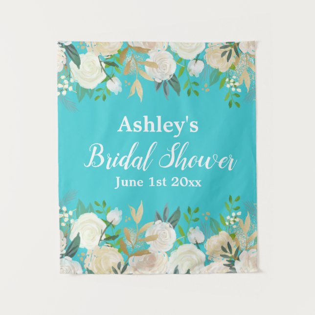 Tapiz Bridal Shower Photo Booth Fondo Blue Gold Prop (Anverso)