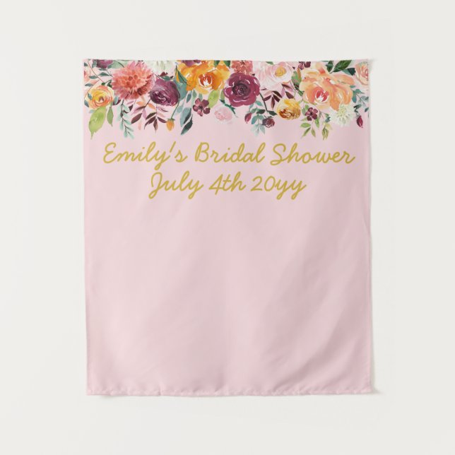 Tapiz Bridal Shower Photo Booth Fondo Rubor Pink Gold (Anverso)