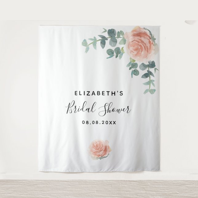 Tapiz Bridal Shower rosa oro eucalipto verde blanco (Anverso)