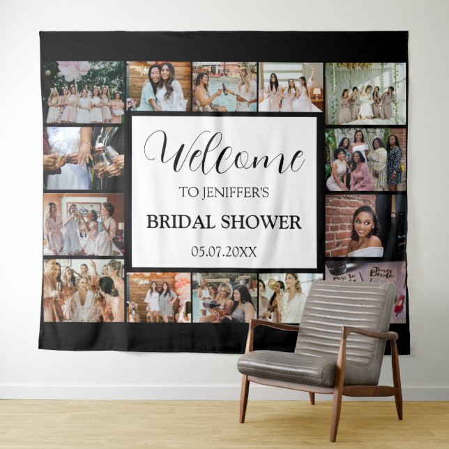 Tapiz Bridal Shower Welcome Script de bienvenida Collage (In situ (horizontal))