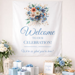 Tapiz Bridal Shower Welcome Sign Blue Floral Event Sign