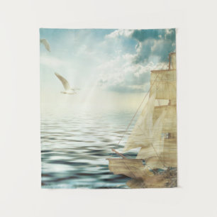 Tapiz Brigantine Sailboat & Seagulls