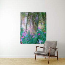 Tapiz Brillante amanecer con flores rosas en mi jardín